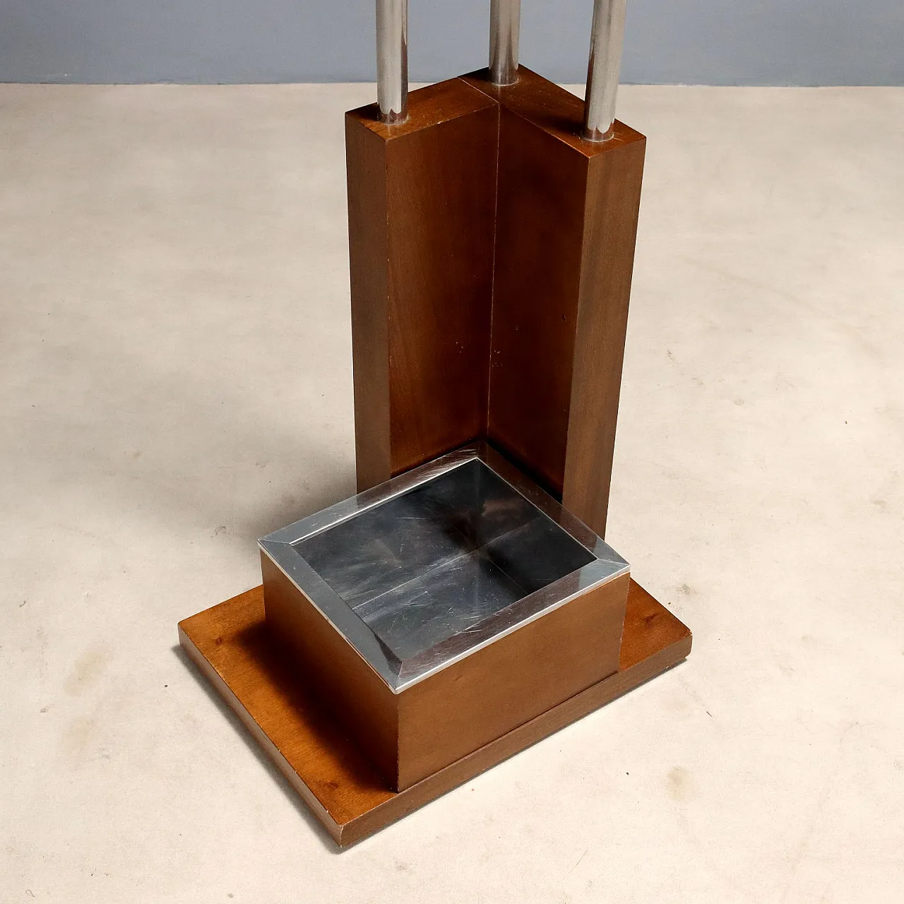 Coat rack with umbrella stand, walnut veneer and metal, 20th century 4