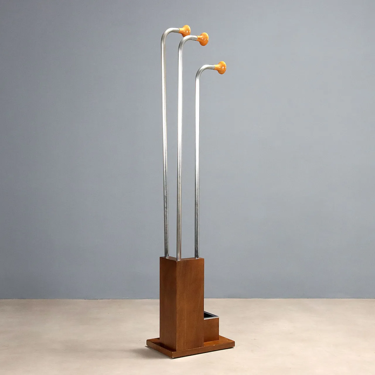 Coat rack with umbrella stand, walnut veneer and metal, 20th century 6