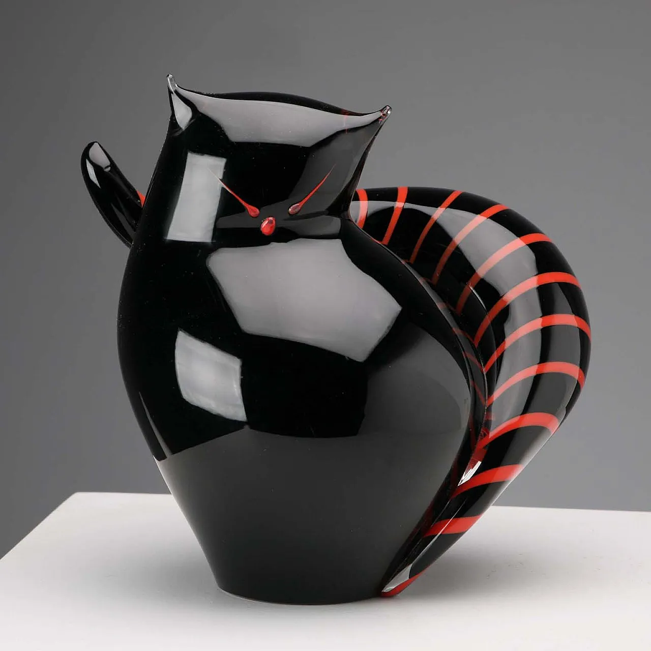 Black and red glass cat from Seguso, 20th century 1