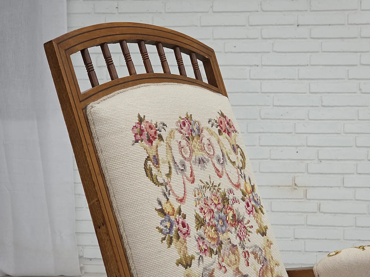 Danish highback rocking chair, hand woven wool, 1930s 2