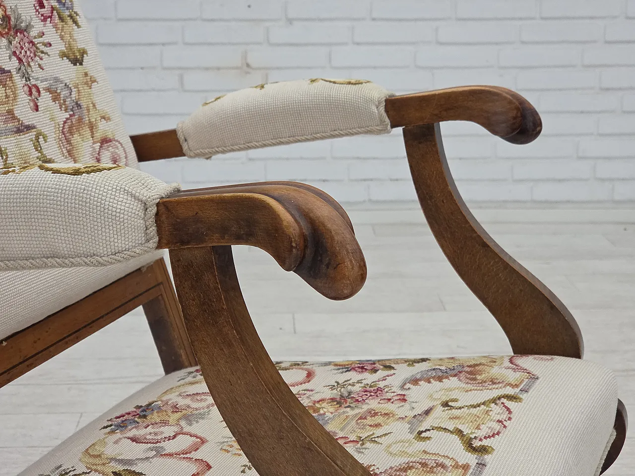 Danish highback rocking chair, hand woven wool, 1930s 3