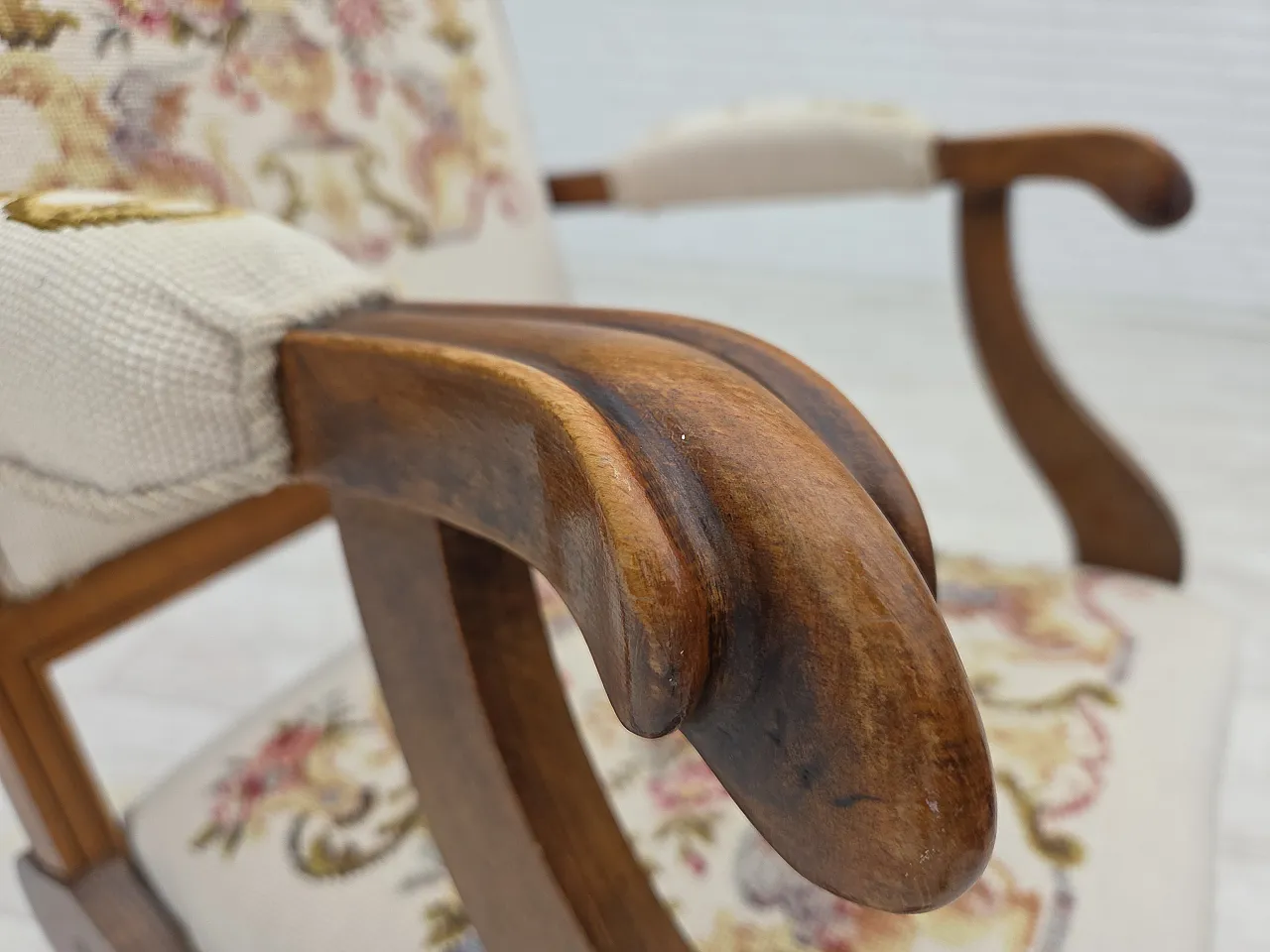 Danish highback rocking chair, hand woven wool, 1930s 6