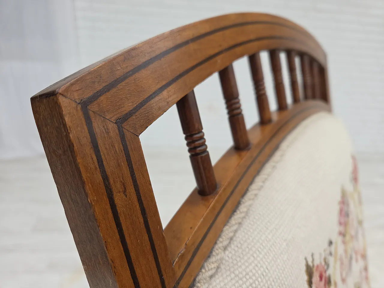 Danish highback rocking chair, hand woven wool, 1930s 8