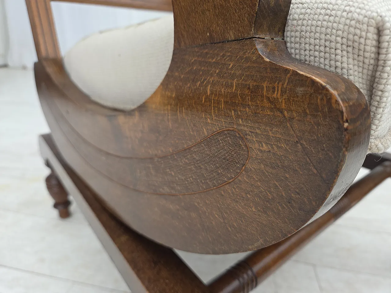 Danish highback rocking chair, hand woven wool, 1930s 10