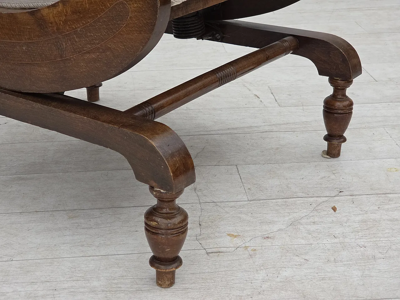 Danish highback rocking chair, hand woven wool, 1930s 11