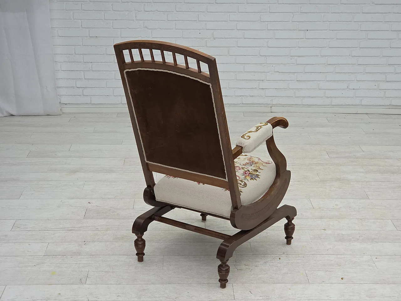 Danish highback rocking chair, hand woven wool, 1930s 15