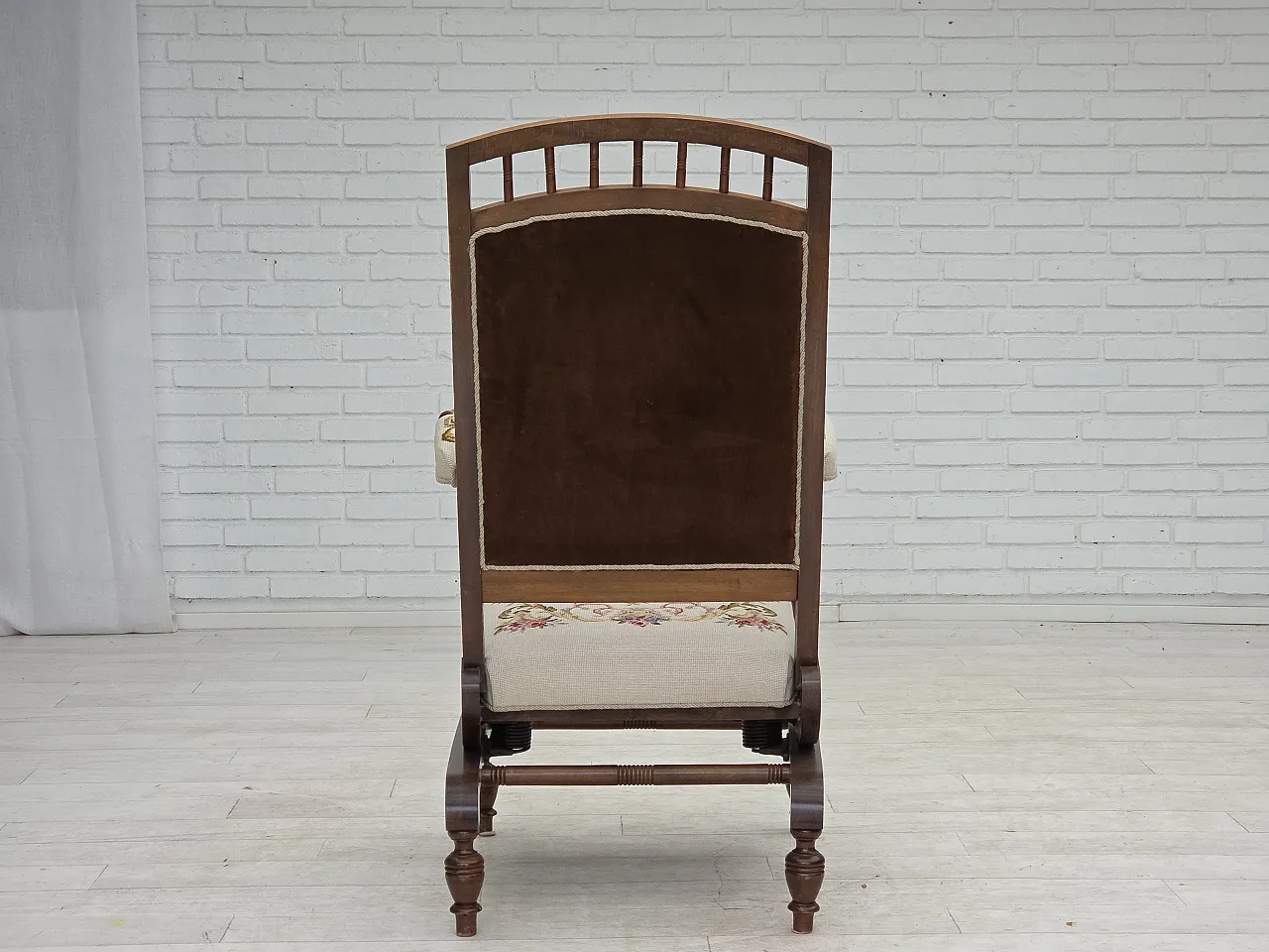 Danish highback rocking chair, hand woven wool, 1930s 17