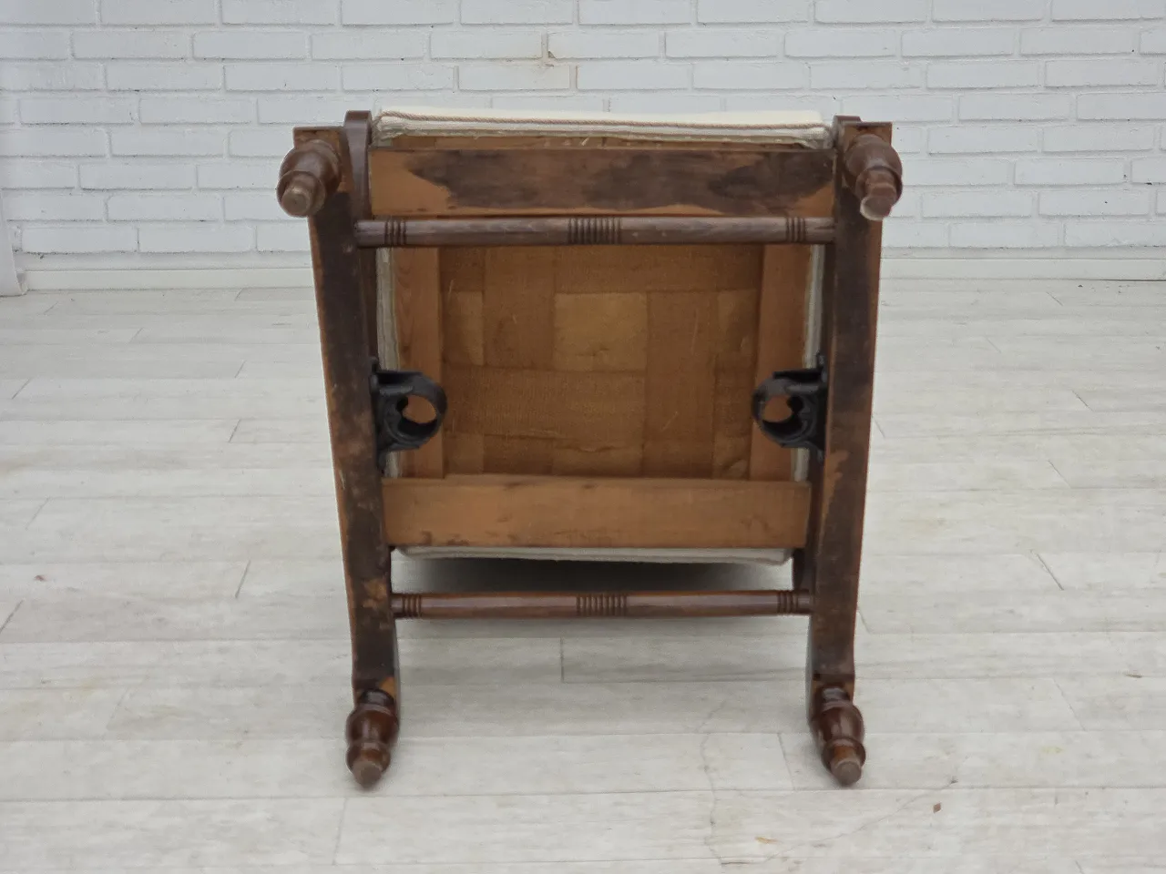 Danish highback rocking chair, hand woven wool, 1930s 19