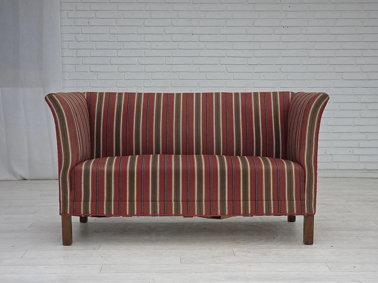 Danish 2-seater sofa, striped red/multicolor wool, 1960s 1