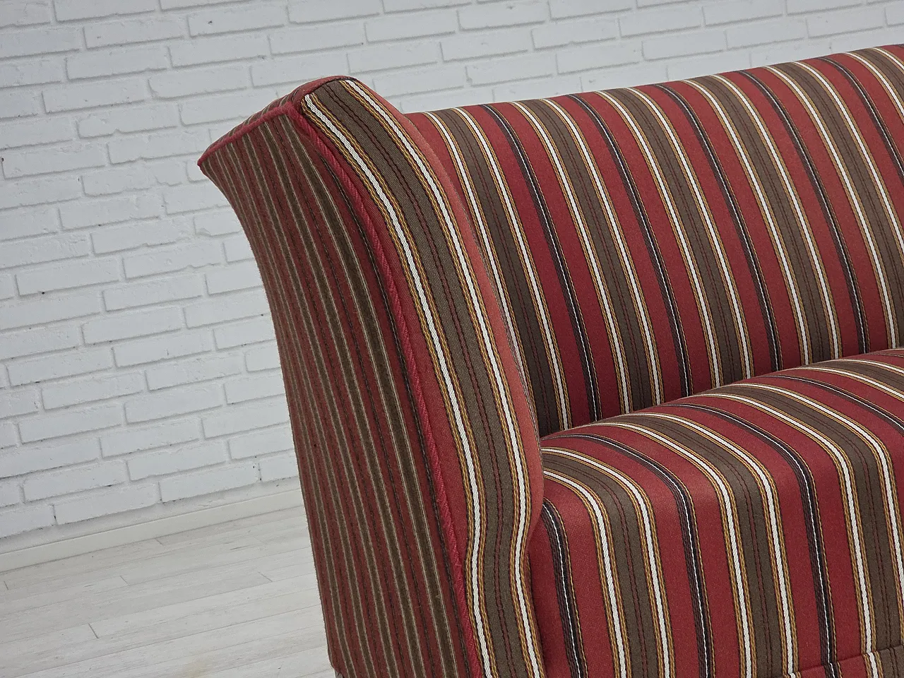 Danish 2-seater sofa, striped red/multicolor wool, 1960s 2