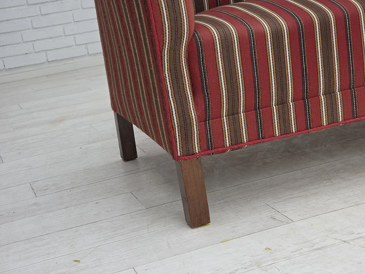 Danish 2-seater sofa, striped red/multicolor wool, 1960s 3