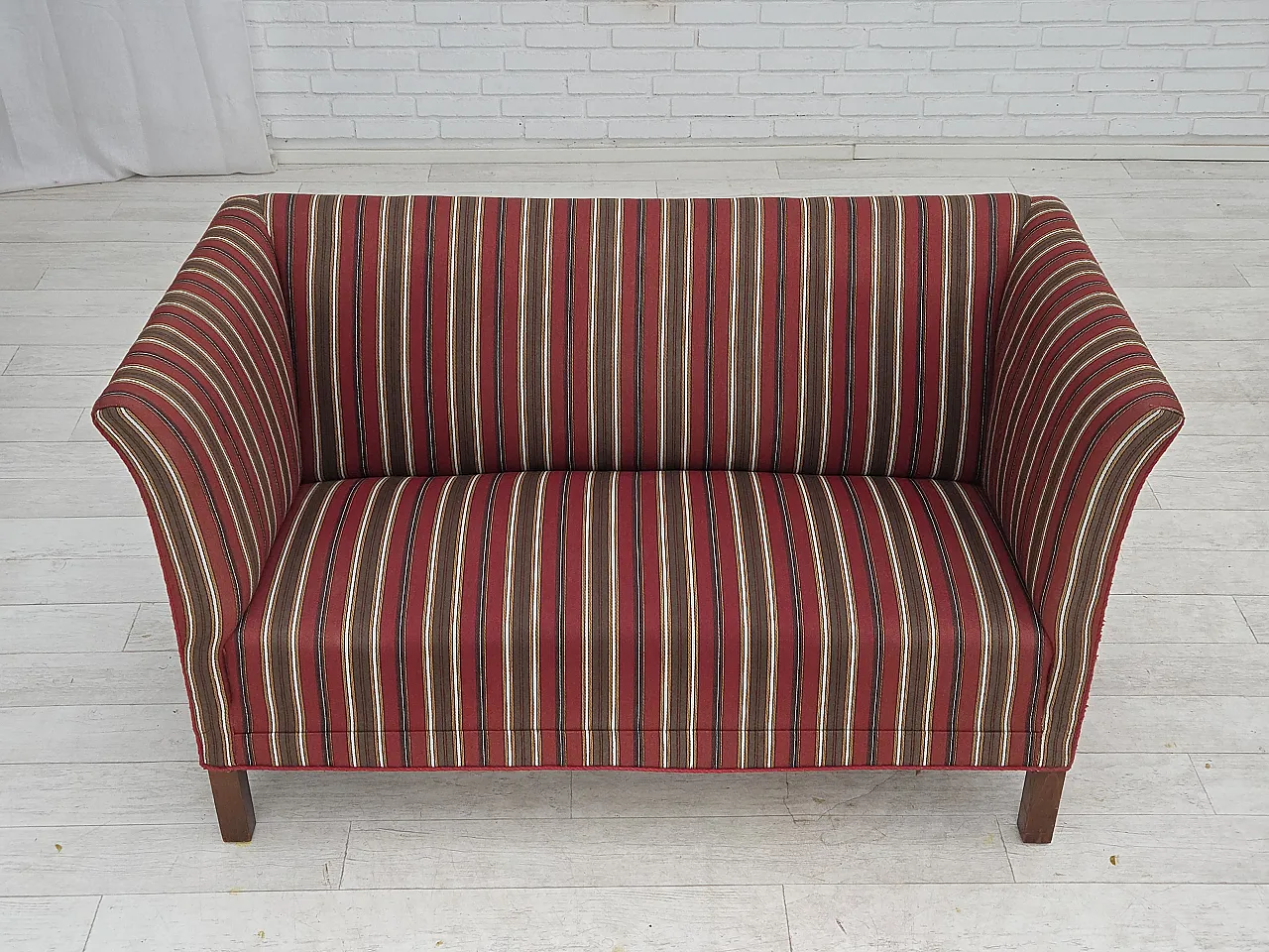 Danish 2-seater sofa, striped red/multicolor wool, 1960s 4