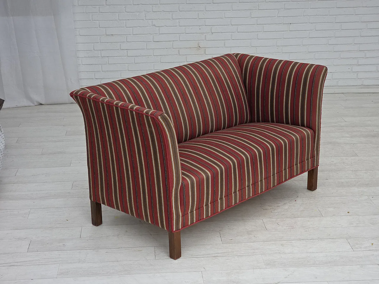 Danish 2-seater sofa, striped red/multicolor wool, 1960s 5