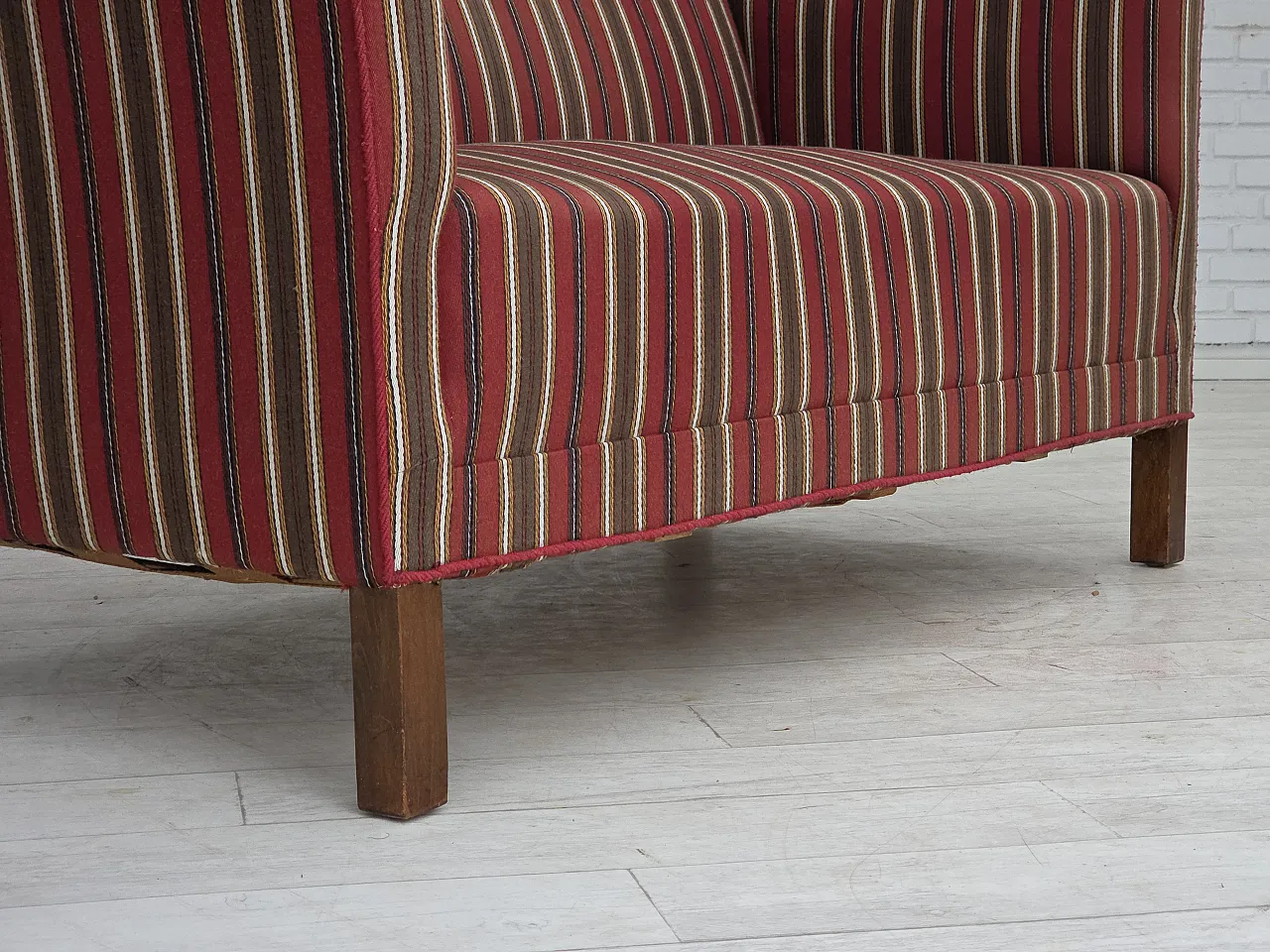 Danish 2-seater sofa, striped red/multicolor wool, 1960s 6