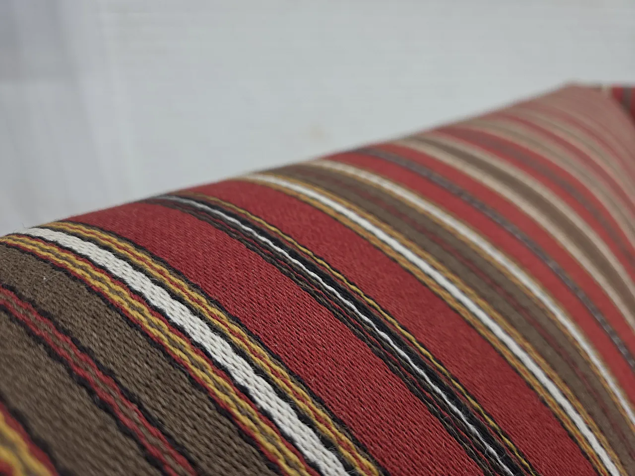 Danish 2-seater sofa, striped red/multicolor wool, 1960s 7