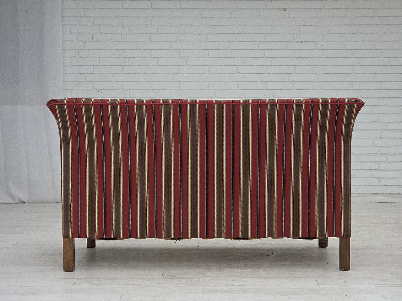 Danish 2-seater sofa, striped red/multicolor wool, 1960s 13