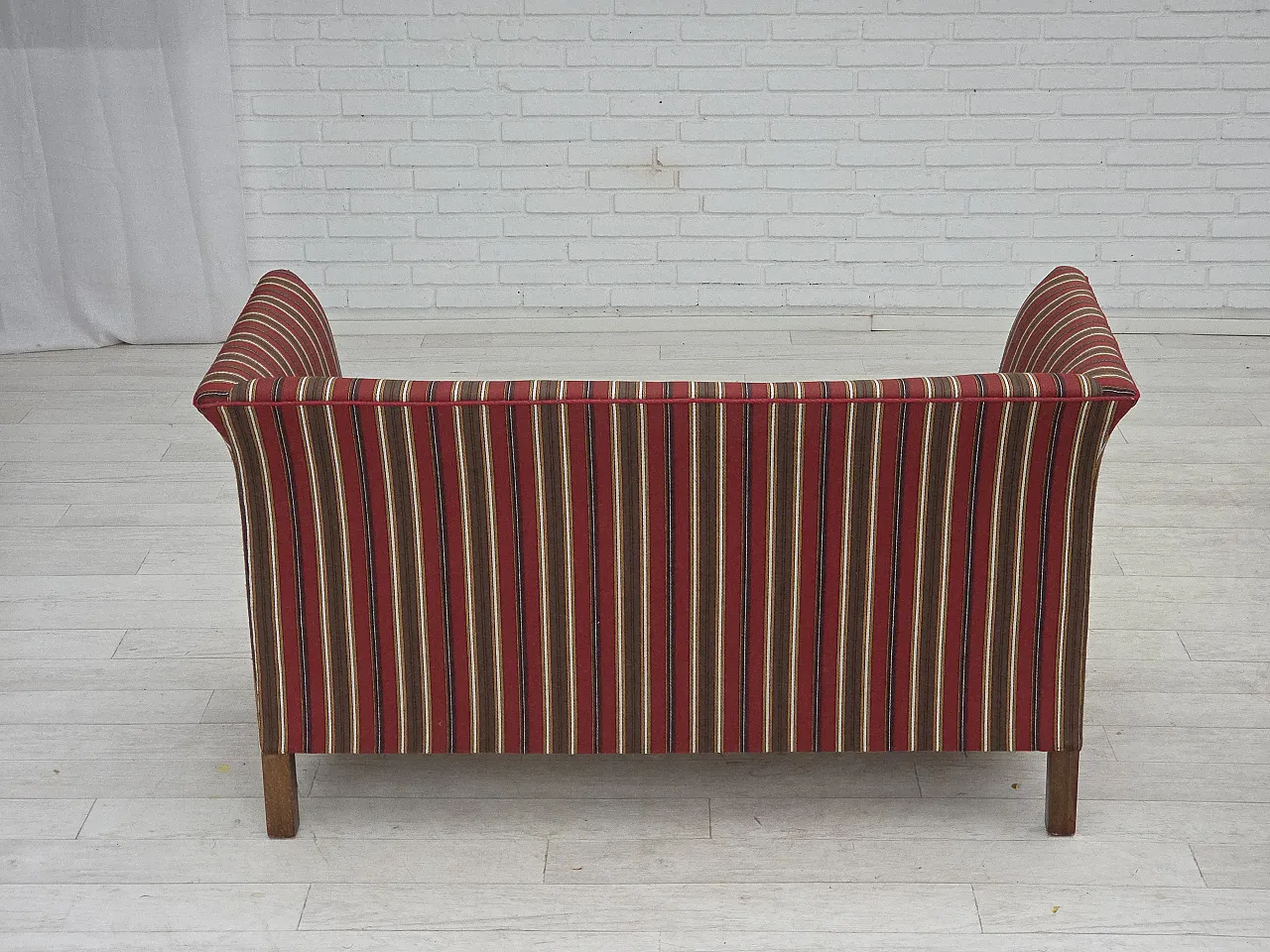 Danish 2-seater sofa, striped red/multicolor wool, 1960s 14