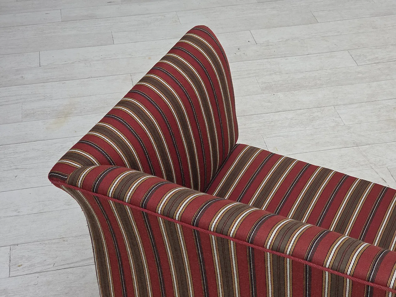 Danish 2-seater sofa, striped red/multicolor wool, 1960s 15