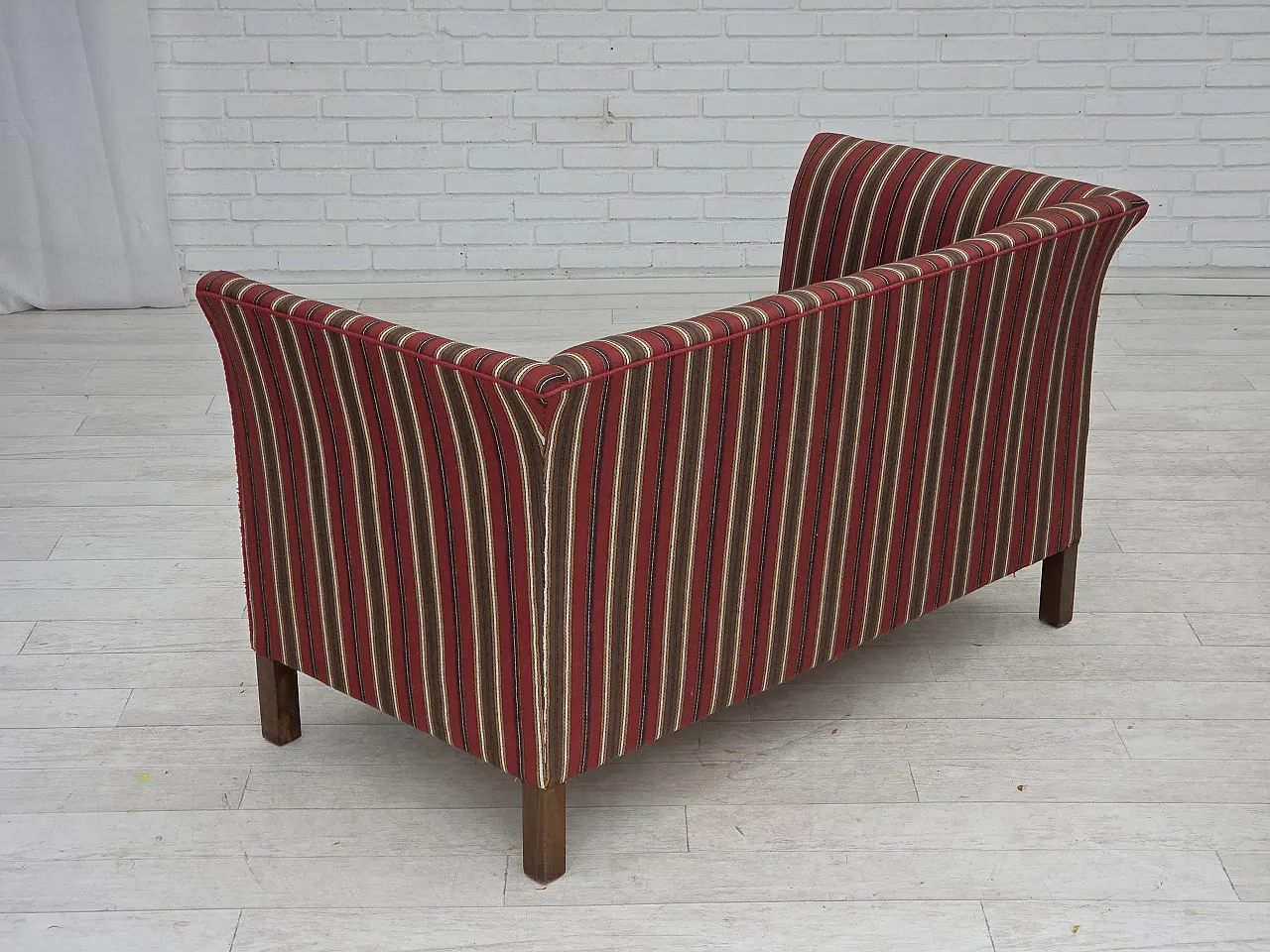 Danish 2-seater sofa, striped red/multicolor wool, 1960s 16