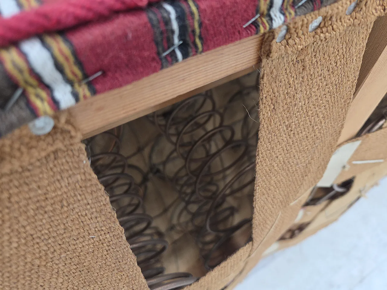 Danish 2-seater sofa, striped red/multicolor wool, 1960s 18