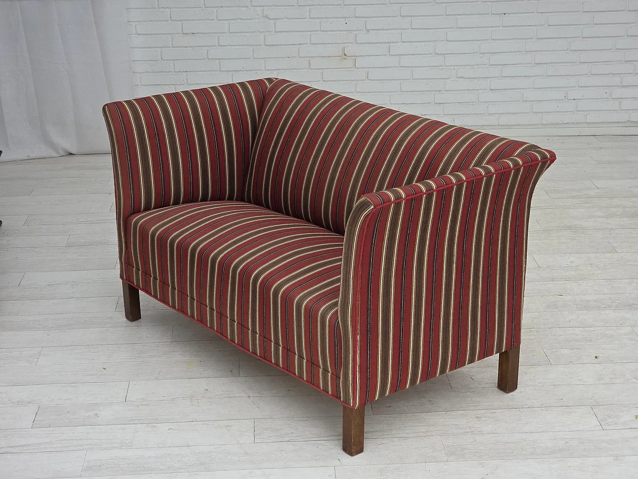 Danish 2-seater sofa, striped red/multicolor wool, 1960s 19
