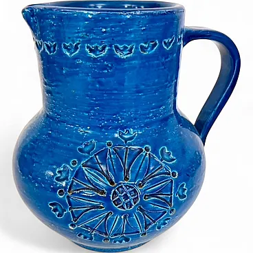 Handmade Rimini Blue Lacquered Ceramic Jug by Aldo Londi for Bitossi, Italy