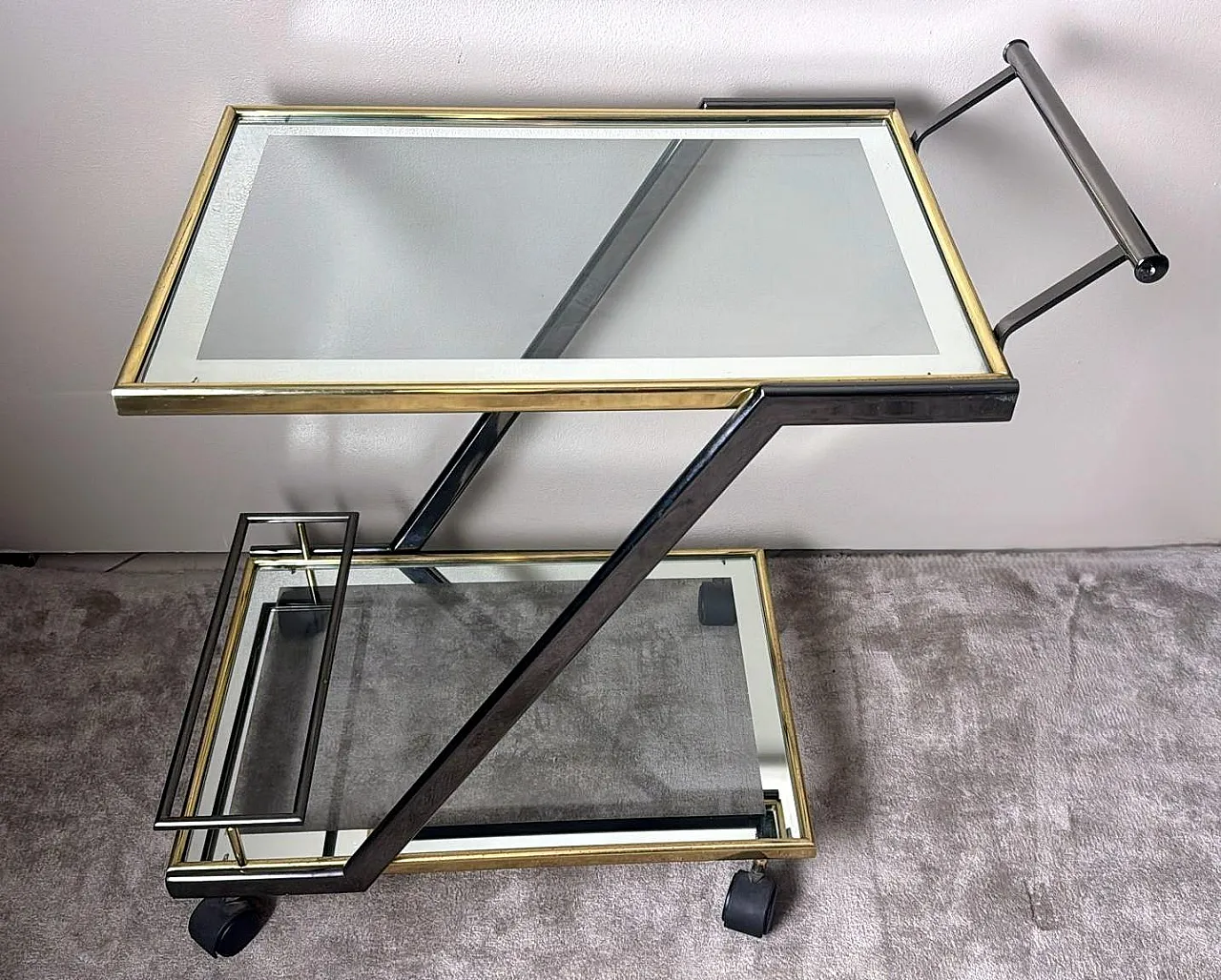 Mid-Century bar cart in burnished steel and brass, 1960s 2