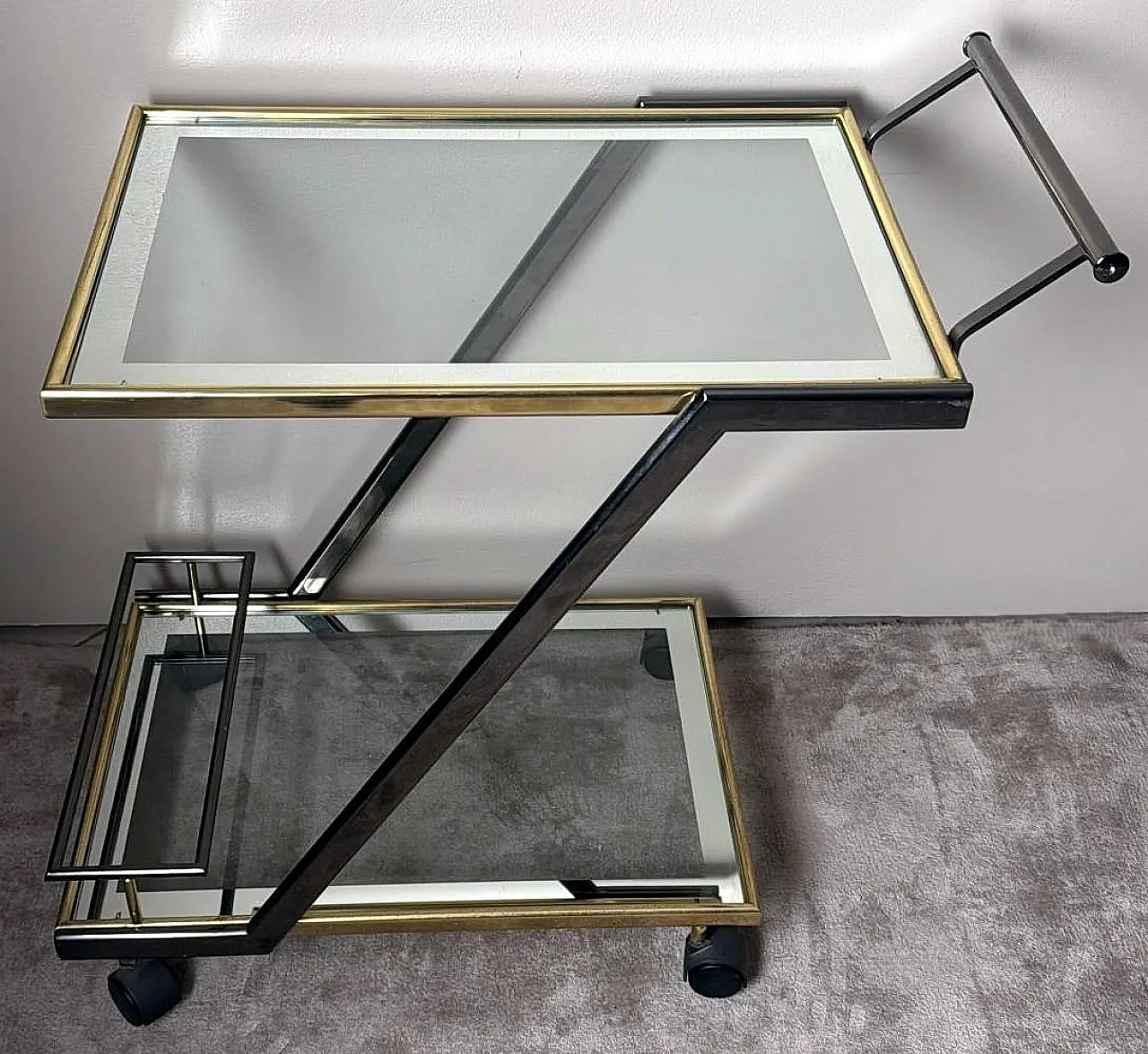Mid-Century bar cart in burnished steel and brass, 1960s 4