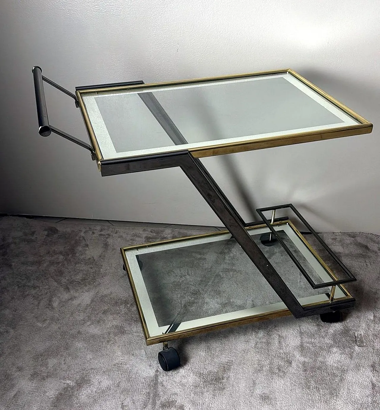 Mid-Century bar cart in burnished steel and brass, 1960s 7