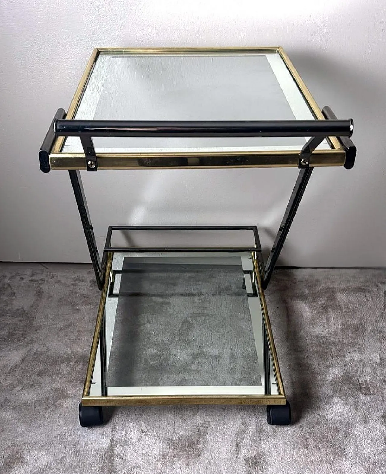 Mid-Century bar cart in burnished steel and brass, 1960s 8