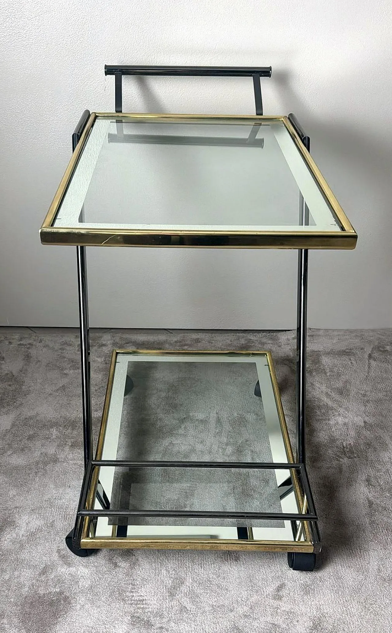 Mid-Century bar cart in burnished steel and brass, 1960s 9