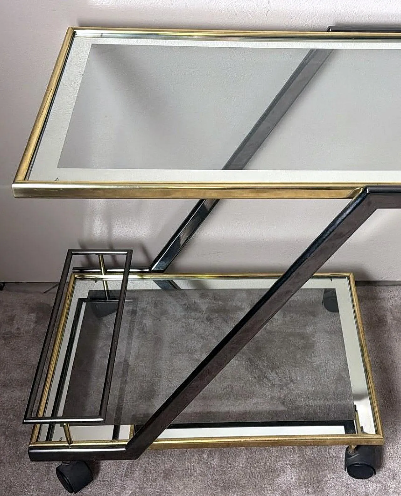 Mid-Century bar cart in burnished steel and brass, 1960s 11