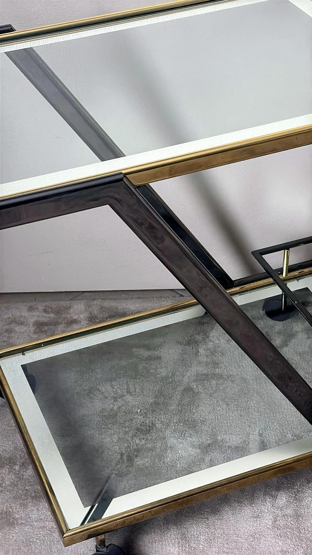 Mid-Century bar cart in burnished steel and brass, 1960s 12