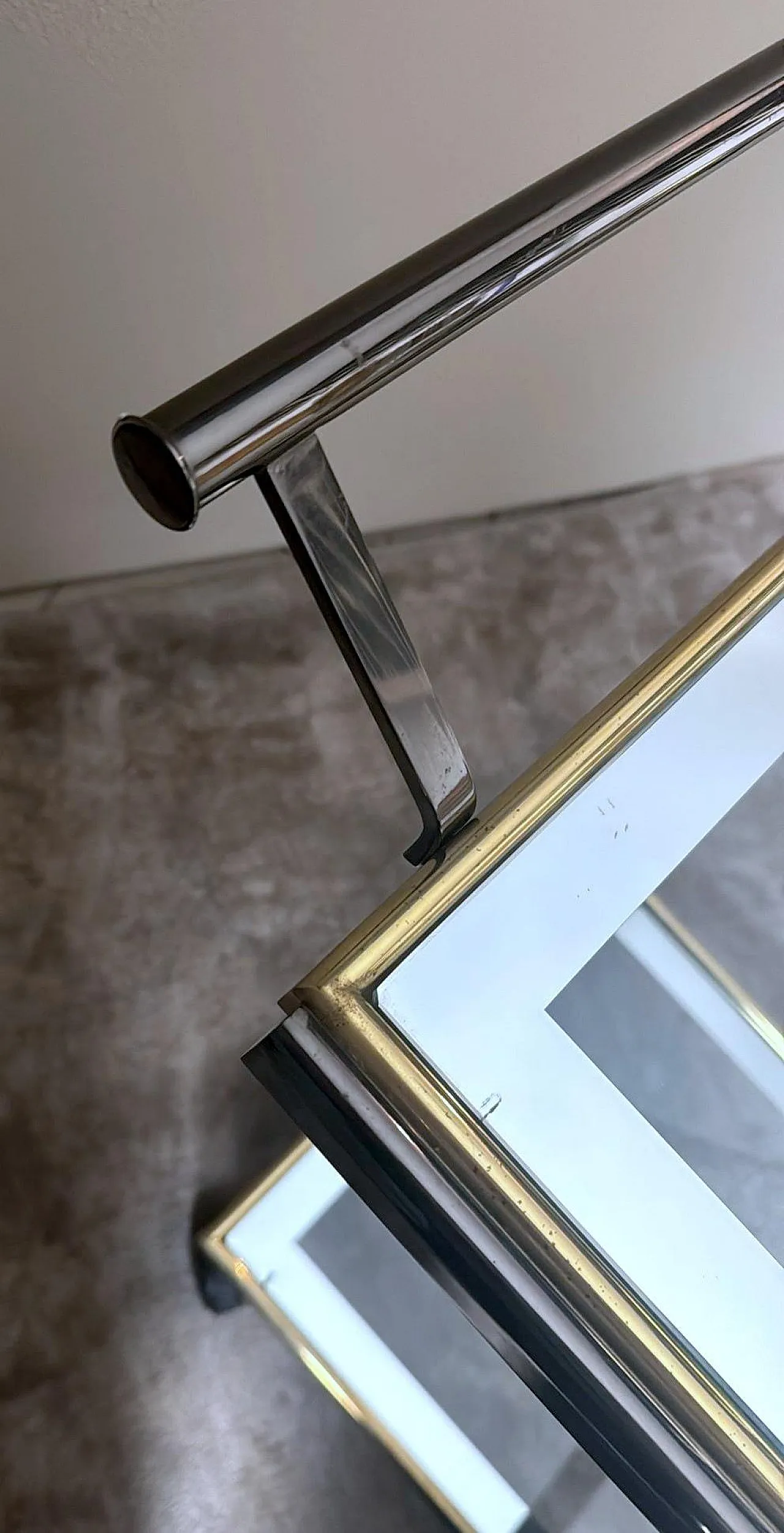 Mid-Century bar cart in burnished steel and brass, 1960s 14