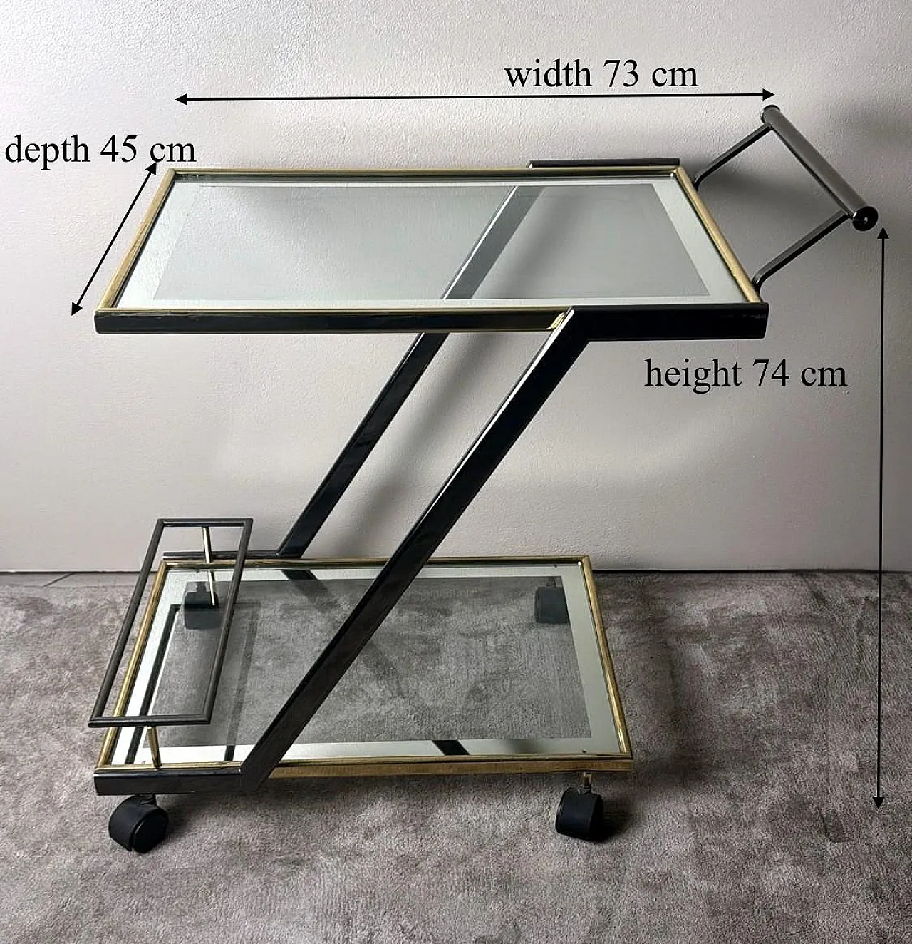 Mid-Century bar cart in burnished steel and brass, 1960s 18