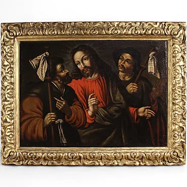 Spanish painting Christ and the disciples of Emmaus, 17th century