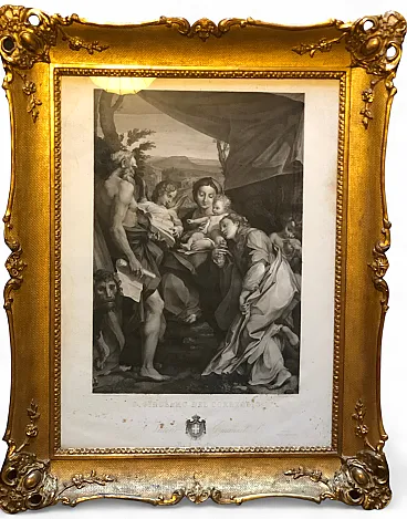 Pair of engravings by Correggio with golden frame, 90s