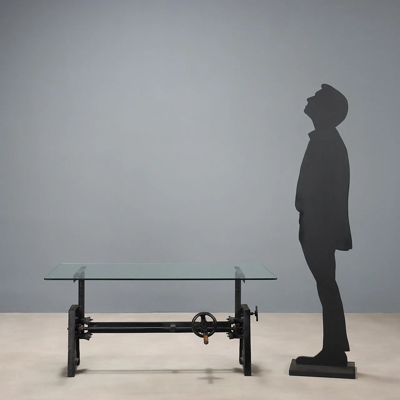 Tavolino in vetro e ferro con meccanismo regolabile, '900 3