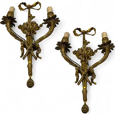 Pair of bronze fruit sconces, 1920s