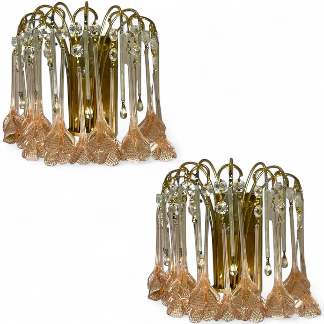 Pair of Pink Murano waterfall sconce, 1970s 11