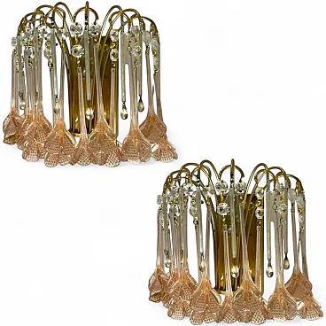 Pair of Pink Murano waterfall sconce, 1970s