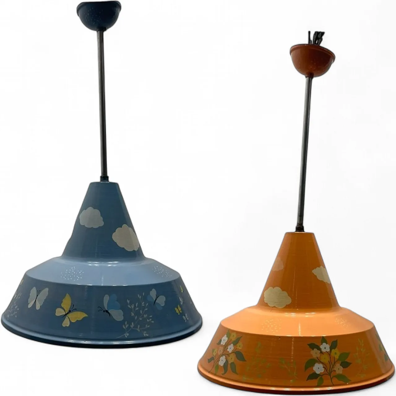 Coppia dil ampade a sospensione in metallo dipinto a mano, anni '80 14