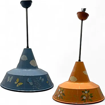 Coppia dil ampade a sospensione in metallo dipinto a mano, anni '80