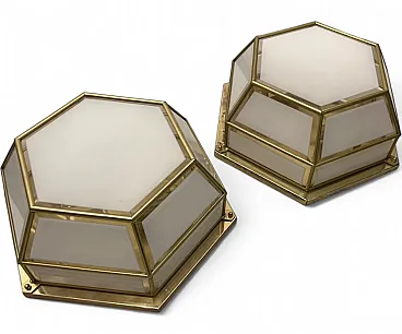 Pair of Hexagonal brass sconces, 1980s