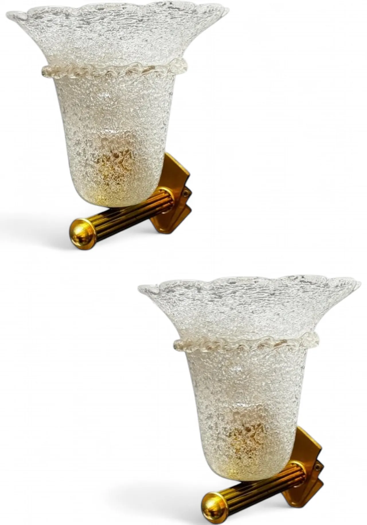 Pair of Murano glass and brass wall lights, 1960s 8