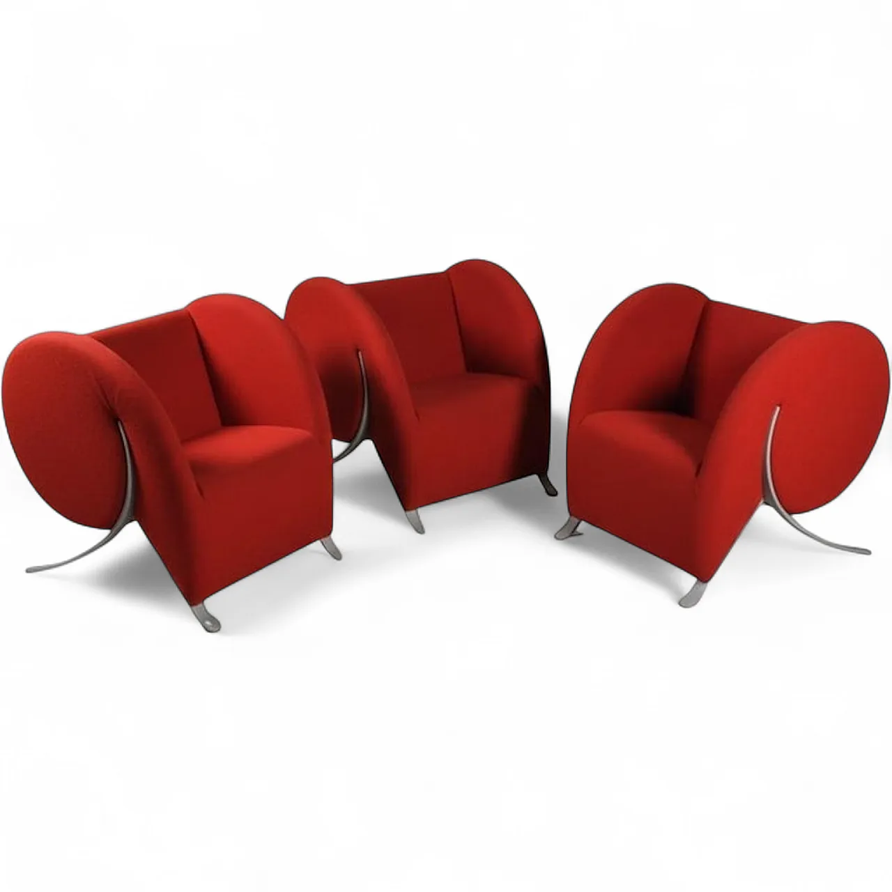 3 Comma red armchairs by Yaacov Kaufmann for Arflex, 90s 12