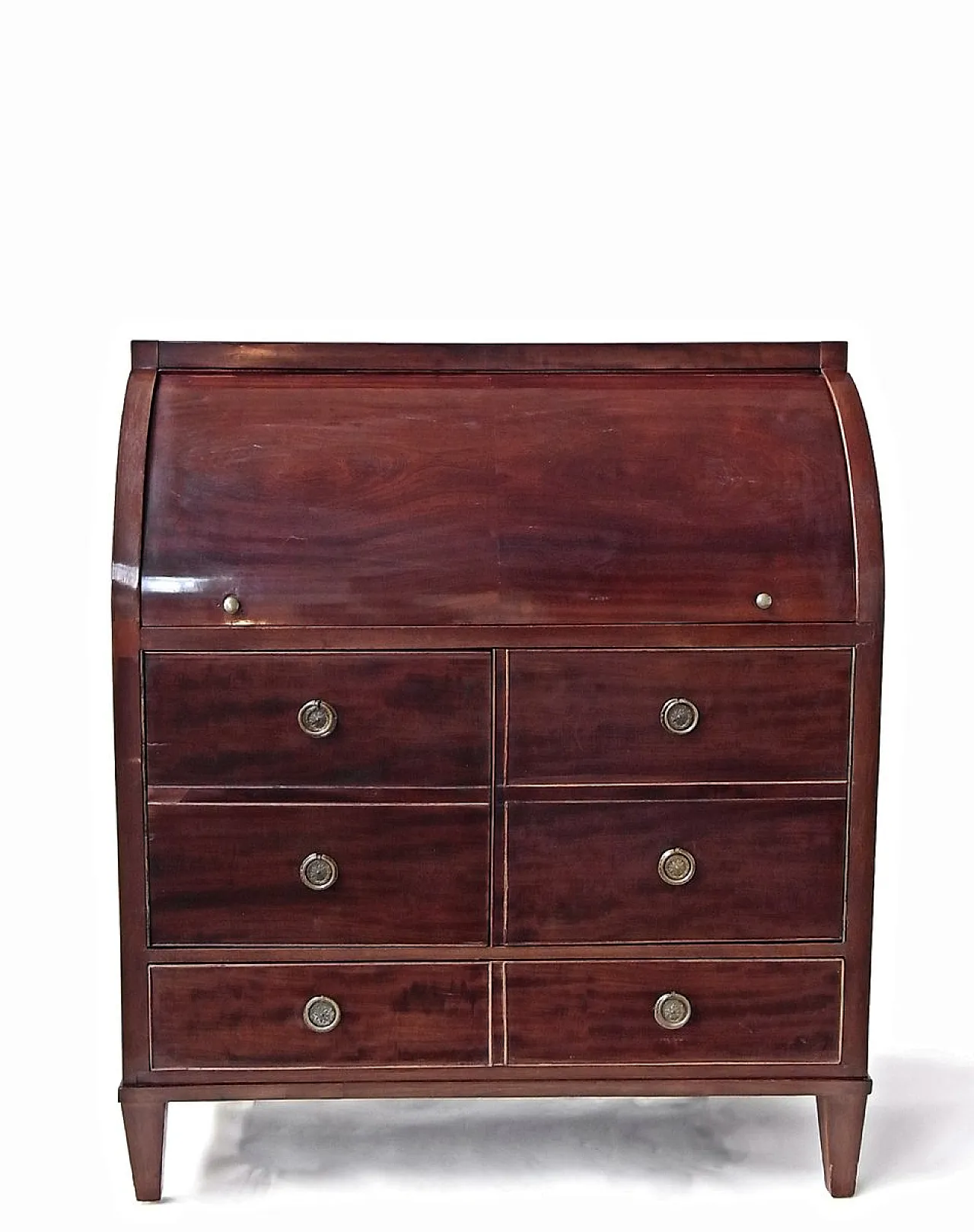 Secretaire a cilindro in mogano lucido, fine '800 1