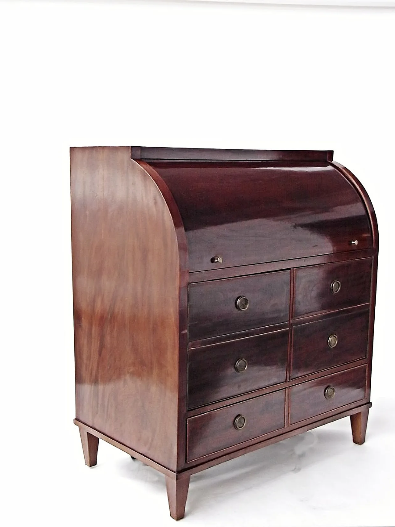 Secretaire a cilindro in mogano lucido, fine '800 2