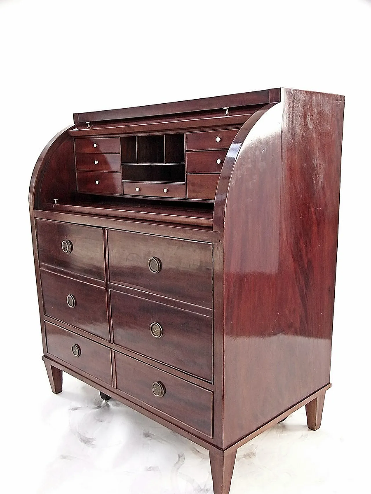 Secretaire a cilindro in mogano lucido, fine '800 4