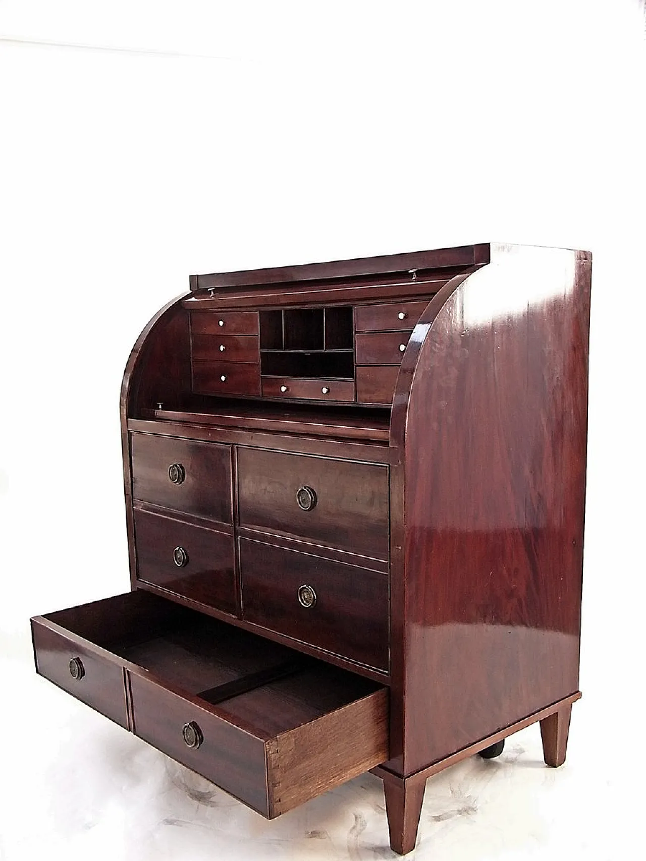 Secretaire a cilindro in mogano lucido, fine '800 5